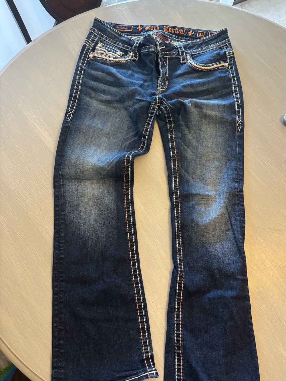 Rock Revival Dark Indigo Bootcut Jeans with Contrast Stitching